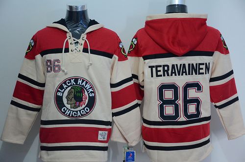 Blackhawks #86 Teuvo Teravainen Cream Sawyer Hooded Sweatshirt Stitched NHL Jersey